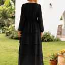 BerryGo Womens Flowy Maxi Dress Chiffon Long Sleeve Slit V Neck Casual Ruffle Tiered Boho Fall Wedding Guest Long Dress (Black, M)