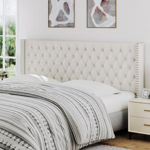 King Size Headboard Only, Wingback Wall Mount Headboard King Size for Adjustable Bed Featuring High-Density Sponge Padding, Luxury Texture Easy Assembly Comfort and Style, Ivory