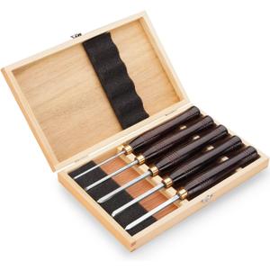 Woodworking HSS Wood Turning Tools Lathe Chisel Set of 5 pcs Mini with Wooden Box, Ideal for Pen Turning and Small Projects