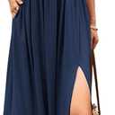 Women's Maxi Dress Summer Sleeveless Crewneck Swing Sundress Casual Loose Long Dresses with Pockets (Large, Navy)
