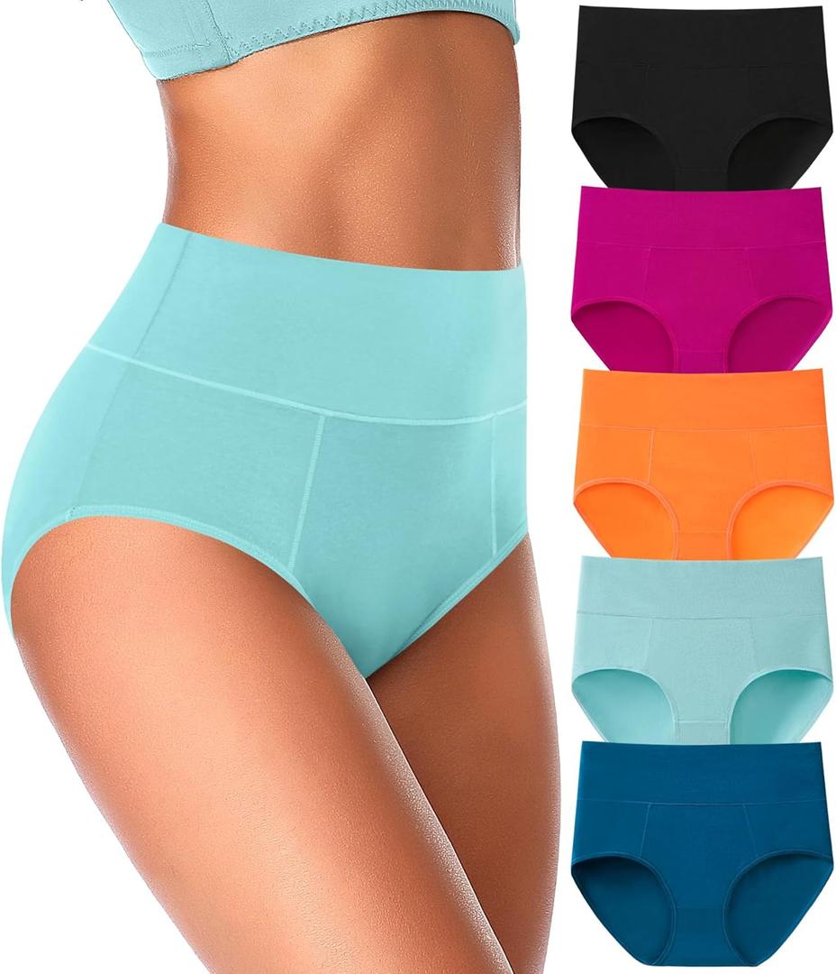 ASIMOON High Waisted Cotton Underwear for Women Plus Size Slight Tummy Control Full Coverage Panties Briefs Ladies Pack (X-Large, Multicolor-01-5pack)