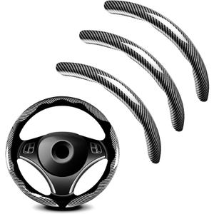 3pcs Universal Carbon Fiber Steering Wheel Cover - Anti-Slip & Segmented Design, Universal 99% Durable Steering Wheel Protector for Men and Women, Car Interior Accessory (Silver)