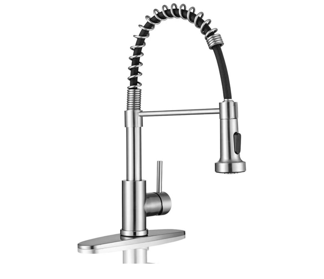 Kitchen Sink Faucets, Kitchen faucets with Pull Down Sprayer WEWE sus304 Stainless Steel Brushed Nickel Single Handle Single Hole Faucet for Farmhouse rv Utility bar Laundry Sinks