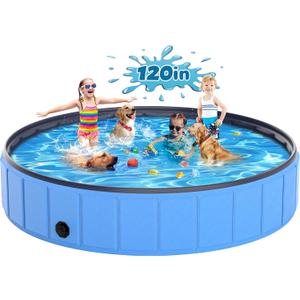 Instraella Extra Large Dog Pool Foldable Plastic Pool for Large Dogs,1mm Durable and Collapsible Pet Bathing Tub Portable Outside Swimming Pool for Kiddies and Dogs (120x20 in)