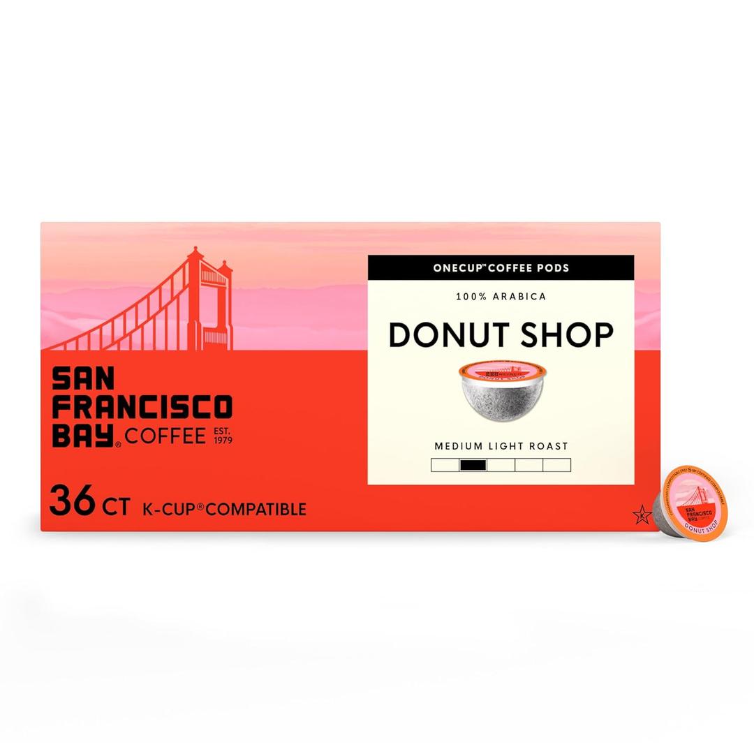 San Francisco Bay K-Cup Coffee Pods, Donut Shop (36 ct), Medium-Light Roast, Commercially Compostable Single-Serve Coffee Pods (EXP 06/11/27)
