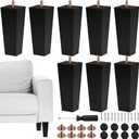 TURSTIN Set of 8 Furniture Legs 6 Inch Square Solid Wood Couch Legs Replacement Sofa Legs Mid Century Furniture Feet for Armchair Bed Dresser Cabinet Include Installation Hardware, Black