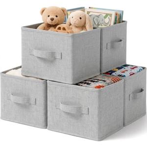 5-Pack Closet Storage Bins, Foldable Fabric Storage Baskets, Gray Thickened Rigid PP Panels, Cotton-linen Shelf Baskets, Measure 16.5"L x 11"W for Clothes, Closets and Drawers