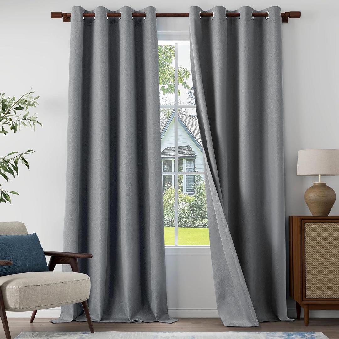 Extra Lenght 100% Blackout Curtains 120 Inch Length 2 Panels Set for Living Room, Bedroom, Light Weight Curtains with Grommets Top, Full Blackout Curtains Privacy Protection, Gray, 52" W x 120" L (Grey)