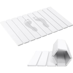 THMINS Foldable Large Stone Bath Mat 24x16 inch, Diatomaceous Earth Bath Mat, Super Absorbent, Quick-Drying, Non-Slip, Space-Saving, Easy to Clean for Bathroom/Kitchen (23.6x15.4'', Regularwhite 1 Pack)