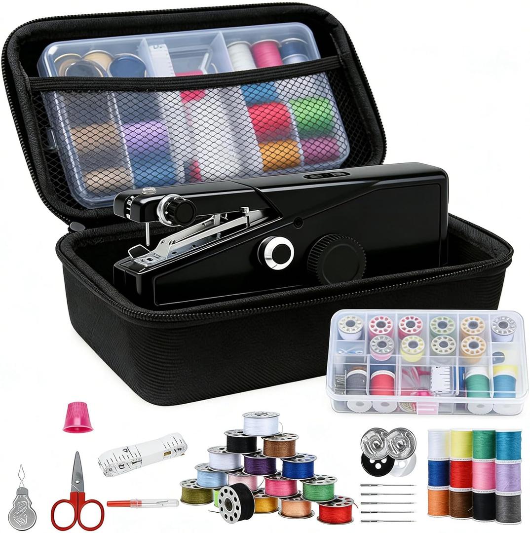Handheld Sewing Machine for Beginners Adults, Portable Cordless Mini Sewing Machine Kit, Electric One-Speed Stitching for DIY, Home, Travel, Mending Tool with Accessories, Black