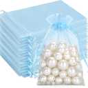 G2PLUS Blue Organza Bags 4x6 in, 100PCS Drawstring Organza Bags, Sheer Mesh Jewelry Pouches, Baby Blue Sheer Candy Pouches for Baby Shower, Bridal Shower, Wedding Party Favors