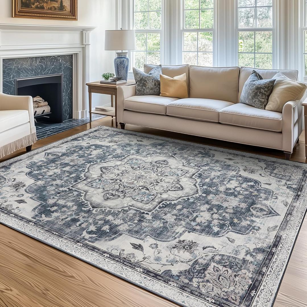 SONGMICS HOME Area Rug, 5x7 ft Rug for Bedroom, Non-Slip Carpet, Traditional Vintage Style, Home Decor, for Living Room, Kitchen, Entryway, Dining Room, Machine Washable, Dove Gray UTAR036G01 (5'W x 7'L)