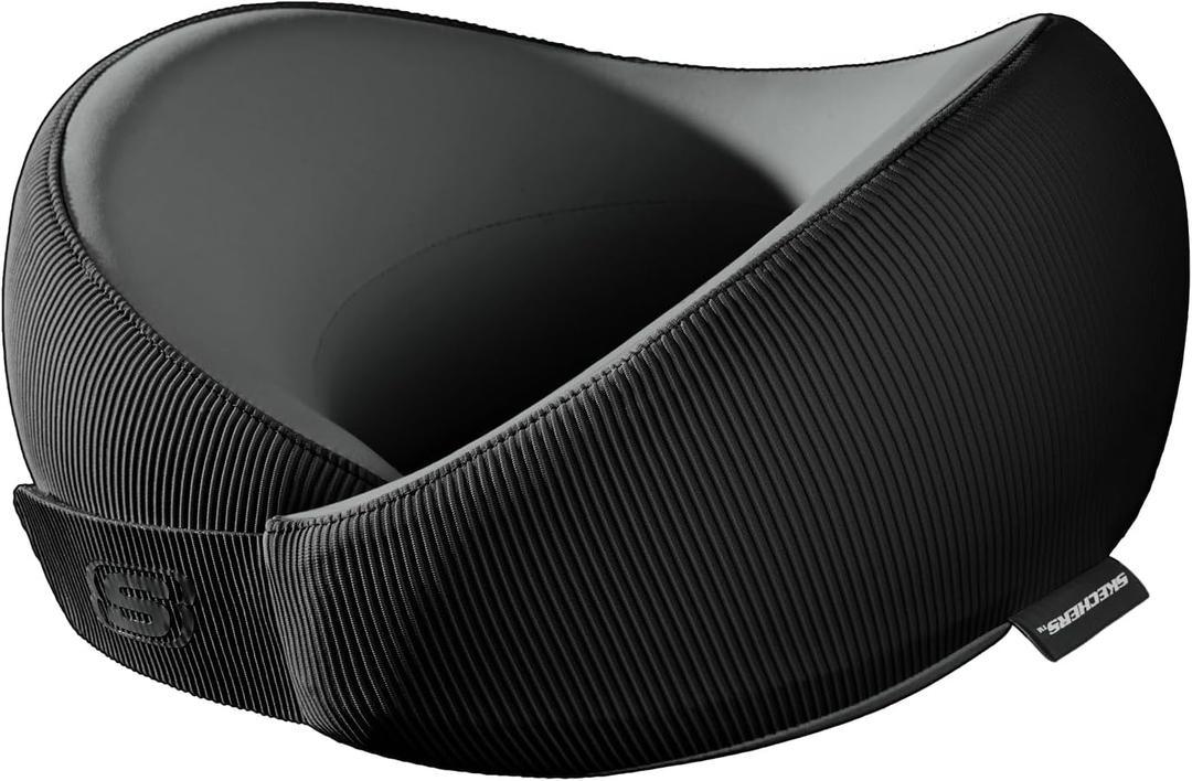 Skechers Men's Memory Foam Neck Pillow, Comfortable & Breathable Travel Pillow,Neck Pillow Airplane for Travel, Car Rides, Home, and Office Use, Ergonomic Design for Men and Women,Black