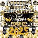 Graduation decorations class of 2025,graduation backdrop sign,photo booth props,Congrats grad banner,Hanging Swirls,Gold balloons of number 2025 for men women graduation party decorationsGold