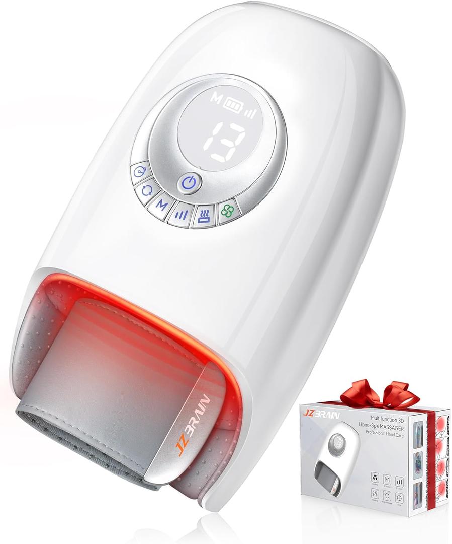 JZBRAIN Hand Massager with Heat and Compression : Hand and Wrist Massage with Targeted Palm Roller – Soothing Relief for Stiffness & Fatigue – Ideal for Daily Relaxation