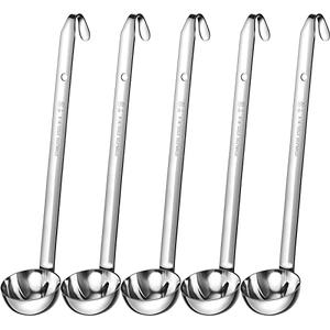 Cunhill 5 Pcs Soup Ladles Stainless Steel Serving Ladles with Long Handle for Serving, Cooking, Stirring, Portioning Kitchen Restaurant Accessories(3 oz)