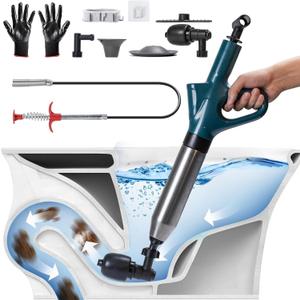 Toilet Plunger Drain Clog Remover, High-Pressure Drain Unclogger - Air Plunger with Real -Time Barometer, Stainless Steel Toilet Unclogger for Clogged Bathroom, Sink, Kitchen Clogged