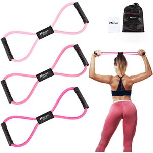 Figure 8 Resistance Band, Exercise Bands for Back, 8 Shaped Resistance Bands for Arms, Shoulder, Leg Stretching, Physical Therapy, Yoga, Pilates, Home Gym Workout Equipment for Women Men (1-Pink)