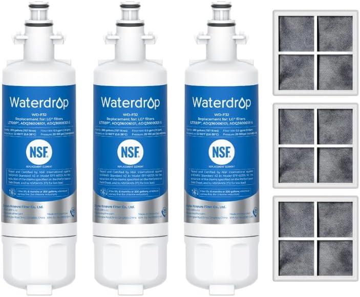 Waterdrop ADQ36006101 Replacement for LG LT700P Refrigerator Water Filter, Kenmore 9690, 469690, ADQ36006102, LFXS30766S, RFC1200A, FML-3 and LT120F Fresh Air Filter, 3 Combo
