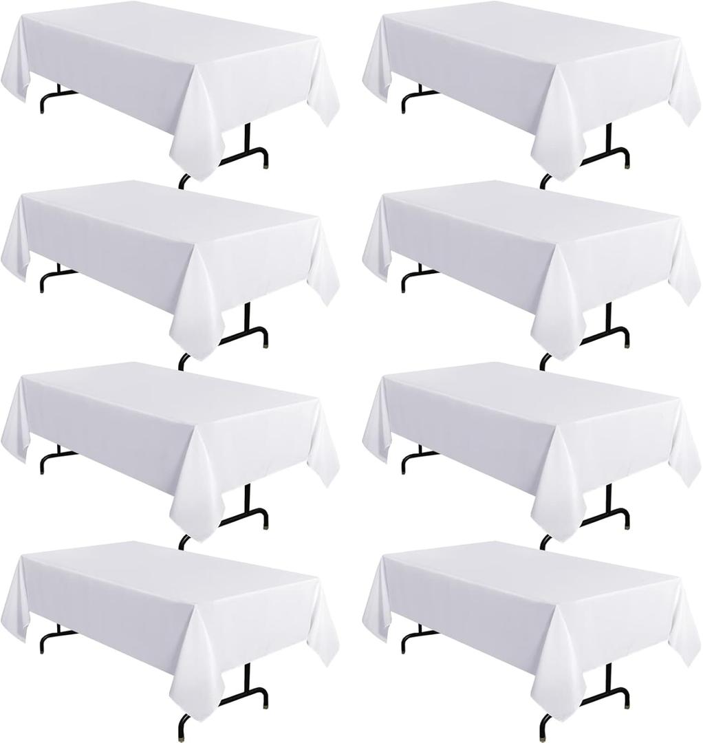 sancua 8 Pack White Tablecloth 60 x 102 Inch, Rectangle Table Cloth for 6 Feet Tables - Stain and Wrinkle Resistant Washable Polyester Table Cover for Dining Tables, Buffet Parties and Camping