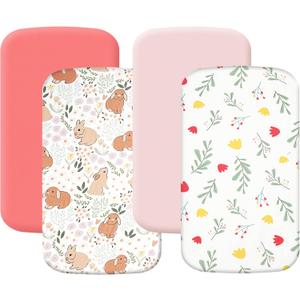 4 Pack Bassinet Sheets 21" x 35", Compatible with Amke, Ezebaby, Evolur Stellar and Mereryi Baby Bassinet, Soft and Skin-Friendly, Pink and Rabbit