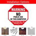 No Dumping Sign, No Public Use of Dumpster Sign, Violators Will Be Prosecuted, 2Pack-12"x12" Engineer Grade Rust Free Reflective Aluminum, Fade/Weather Resistant, UV Protected, Easy to Mount
