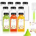 Plastic Juice Bottles with Caps 10pcs 12oz, Reusable Juice Containers with Black Tamper-Evident Lids, Clear Bottles for Juicing, Milk, Smoothie Bottle, Drinking with 10 Labels, Brush and Funnel