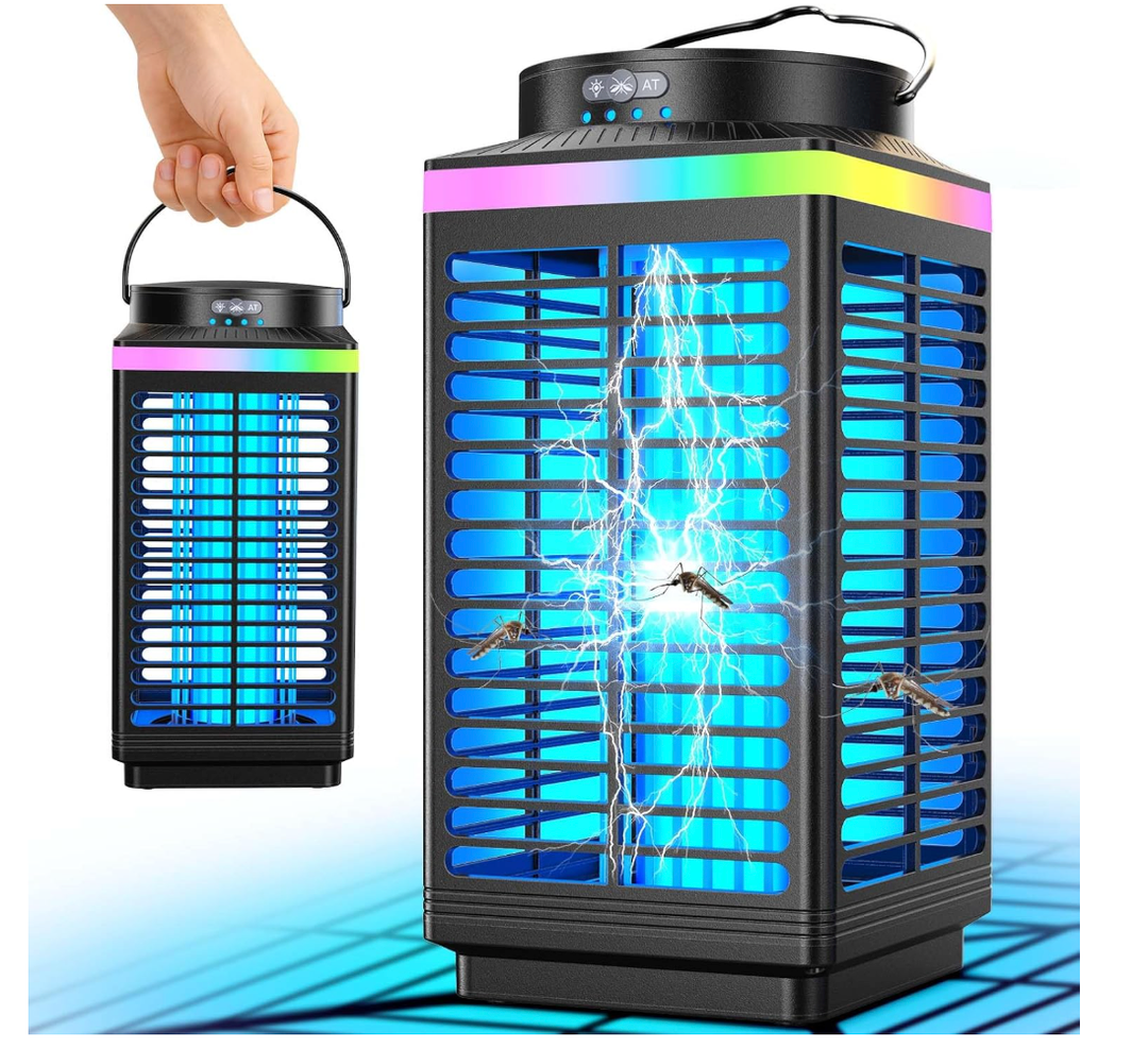 Bug Zapper Outdoor, 4in1 4200V Electric Mosquito Zapper, Cordless Rechargeable Bug Zapper Fly Zapper with 5000mAH Battery, Waterproof IP68, Portable & Wireless Insect Zapper for Camping Patio