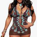 Womens Boho Print Ruched Halter Crop Tops Sexy V Neck Backless Going Out Top Summer Slim Fit Y2k Tops Large