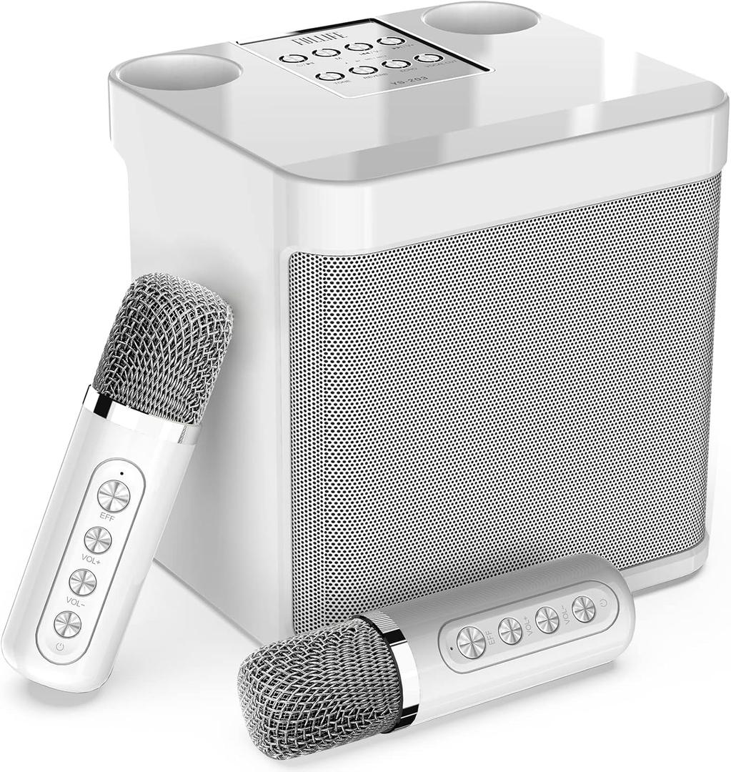 FULLIFE Karaoke Machine for Adults/Kids, 3000mAh Portable Bluetooth Karaoke Speaker with 2 Wireless Microphones, HD Karaoke PA System with Echo/Vocal Cut, Supports TF/USB/AUX-in, for Home Parties