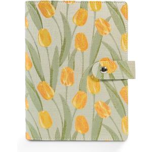 Aesthetic A5 6 Ring Binder Refillable Notebook Budget Binder Magnet Closure Fabric Tulip Flora Binder 5.5 x 8.5 Loose Leaf Planner with 7 Tabbed Dividers for Women School Office