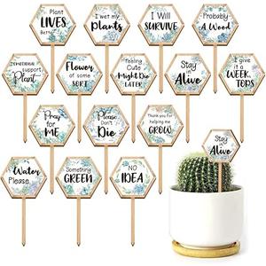 GOMAKERER 18Pcs Hexagonal Funny Plant Markers, Water Please Pray for Me Plant Labels Wood Greenery Garden Tags for Vegetable Flower Herb Succulent Seedling Potted, 2.5x4.7 Inch