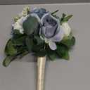 DIYDOFUN Wedding Bouquets for Bride, 11 Inch Bridesmaids Bouquets Artificial Flower Bouquets for Wedding Ceremony Bridal Shower Decorations - Dusty Blue & White