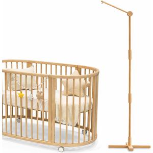 Crib Mobile Arm Wooden Floor Standing - 61 Inches Mobile Arm for Crib|Movable Baby Mobile Hanger|Strong Anti-Dumping Attachment|Natural EU Beech Wood|Thicker Pole|Boho Nursery Decor