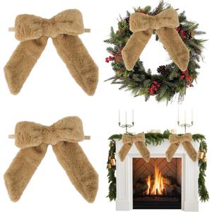 AIMUDI Khaki Bows 7''9'' Christmas Bows for Gift Wrapping Faux Fur Present Bows Premade Bows for Christmas Trees Fireplaces Wreaths Staircases Crafts Home Outdoor Winter Decoration, 6 PCs