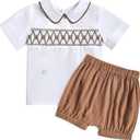 Booulfi Baby Boy Toddler Summer Clothes Wedding Birthday Outfits Suit for Boys T-Shirt and Shorts Set (3-6 Months, #223-brown)