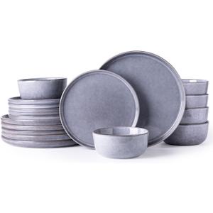 AmorArc Stoneware Dinnerware Sets,Round Reactive Glaze Ceramic Plates and Bowls Set,Highly Chip and Crack Resistant | Dishwasher & Microwave Safe Dishes,Service for 6 (18pc) (Cappuccino Color)