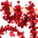 50FT Valentines Day Decor Tinsel Garland Red Heart Metallic Glitter Hanging Decoration Valentines Decor for Home Mantel Fireplace Indoor Outdoor Wedding Party Romantic Valentine Decorations Supplies
