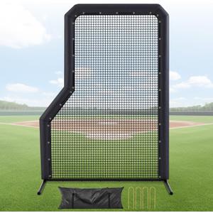 7 x 5 ft Baseball L Screen with Protection Cover Portable Double Net Softball Pitcher Safety Protective Screen for Batting Cage & on Field Use