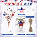 Tioncy 2 Sets 4th of July Patriotic Table Centerpieces Lighted Artificial Memorial Day Red White Blue Berry Stems Flag Star with Metal Vase Light Rustic 250th Anniversary Decor for Home Dining Table