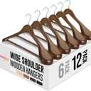 HOUSE DAY Wide Shoulder Wooden Hangers 12 Pack, Wood Suit Hangers for Men with Non Slip Pants Bar, Smooth Finish Solid Wood Coat Hanger for Jacket, Pants, Dress, Heavy Clothes Hanger (Walnut)