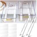Reallnaive 2 Pcs Clear Pull out Cabinet Organizer with 4 Pcs Adhesive Sliders Rails, Pull out Drawer Organizer Accessories Plastic Slide Storage Drawer for Office Kitchen Bathroom Home School