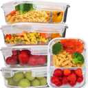 5-Pack Glass Storage Containers,Glass Food Container with Lid,Lunch Box,Bento Box,Storage Box,Meal Prep Containers,Lunch Containers,Fruit Preservation Boxes,Two-partition-White (2 Compartment)