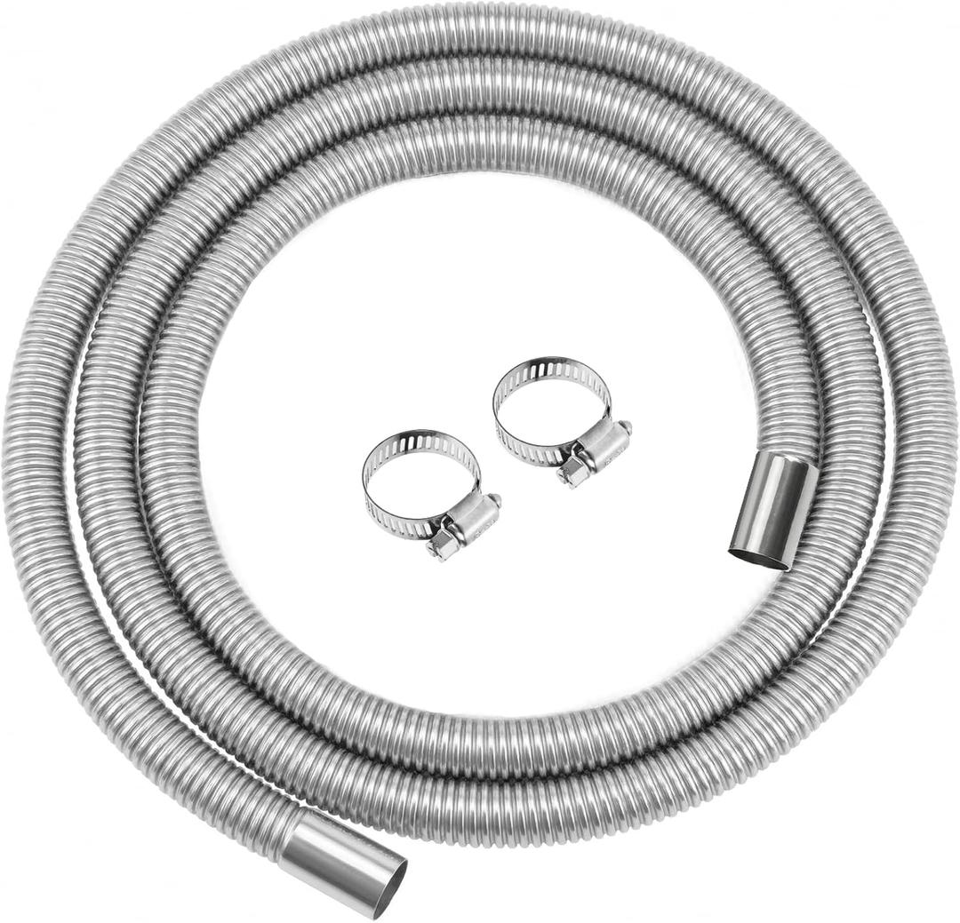 Swpeet 3Pcs 1" x 118" - 25mm x 300cm Stainless Steel Diesel Heater Exhaust Pipe with 18mm-29mm Hose Clamps Kit, Fuel Tank Air Heater Diesel Gas Vent Hose Exhaust Tubing for Car Vehicle - Pack of 2