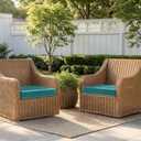 MIULEE Turquoise Outdoor Chair Cushions Set of 2, 22x22x3 Inch Waterproof Patio Seat Cushions for Outdoor Furniture Couch Sofa, 3 Year Color Fastness High Density Foam with Adjustable Ties