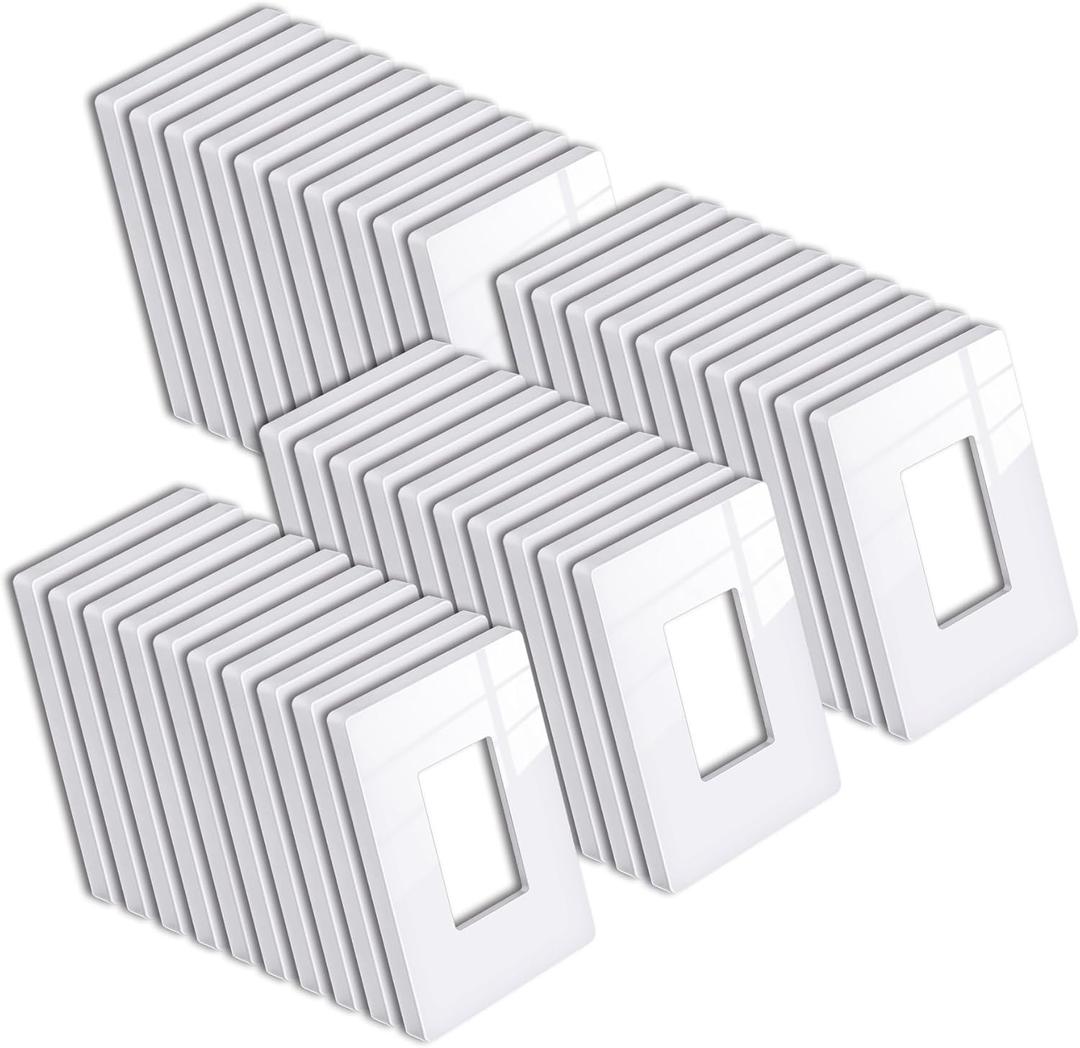 [40 Pack] BESTTEN 1 Gang Mid-Size Screwless Outlet Cover, Midway Decorative Wall Plate, USWP6 Gloss Snow White, Midsize H4.88" x W3.11", UL Listed