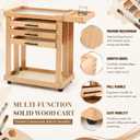 Art Supplies Storage Cart 5-Tier Solid Beech Wood 3 Drawers 4 Rolling Wheel