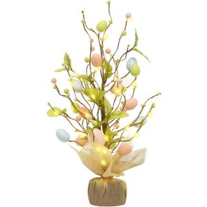 RoseCraft Easter Decorations, Artificial 18 Inch PreLit Easter Egg Tree Tabletop Decor with Delicate Ornaments, for Home Party Wedding Holiday Spring Summer Decoration, Pink/Blue/Yellow.