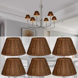 Rattan Chandelier Shades, Set of 6, Woven Replacement Lampshades for Table Lamps, Chandeliers, Pendant Lights, Candle Holders, Bell/Empire/Barrel Shape, Small Lampshades
