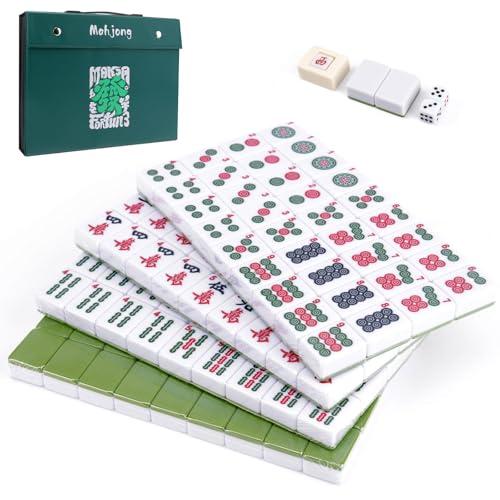 Pycoal Traditional Chinese Mahjong Tile Set, 1.4'' Melamine Mahjong Tiles Premium 146PCS Mahjong Set with Portable Carrying Case, Instruction Manual, Dice Set, Mah jongg Game Set for Family, Gathering
